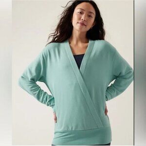 NEW Athleta Wintergreen M Purana V Neck Wrap Sweatshirt Sweater